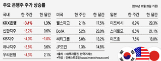 전세계 은행주 트럼프덕 보는데...한국만 '비실비실'